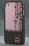 Brown and Pink Polka Dot Pattern Hard Case with Red Heart Love Design for Apple Iphone 4s / 4 (At&t, Verizon, Sprint)