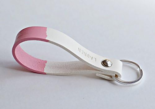 White Pink Custom Leather Keychain - Gift For Her