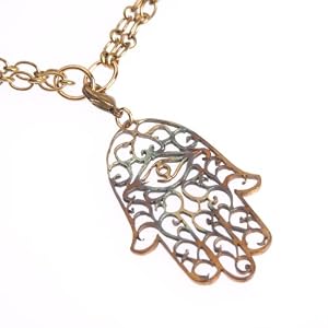 Large Hamsa Iridescent Pendant Necklace on 36