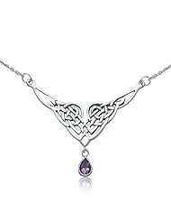 Bling Jewelry Celtic Knot 925 Silver Pendant Necklace Natural Amethyst Teardrop
