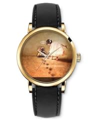SPRAWL Aanalog Fashion Series Gold Ladies Watches of Genuine Black Leather Strap,Unique Wrist Watch for Women Girls Designed with Little girls footprints