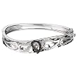 Sterling Silver and 14K White Gold Black and White Diamond Bangle Bracelet