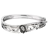 Sterling Silver and 14K White Gold Black and White Diamond Bangle Bracelet