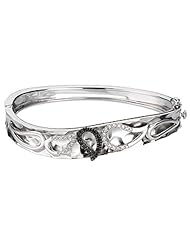 Sterling Silver and 14K White Gold Black and White Diamond Bangle Bracelet -- LIFETIME WARRANTY