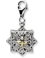 14k Yellow Gold Sterling Silver with 3 D Diamond Filigree with Lobster Clasp Charm