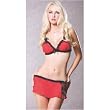 Seven 'til Midnight Chiffon triangle bra & skirt with lace L Red