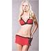 Seven 'til Midnight Chiffon triangle bra & skirt with lace L Red