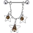 Topaz Brown Gem Hollow Star Chain Drop Nipple Ring