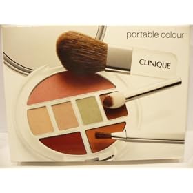 Clinique Exclusive Portable Colour (Blushing Blush: Sunset Glow, Colour Surge Eye Shadow Duo: Like Mink, Colour Surge Eye Shadow Super Shimmer: Lucky Penny - Sparkling Sage, Long Last Lipstick: Berry Freeze - Creamy Nude) + (Blush Brush, Eye Shadow Applicator, Retractable Lip Brush)