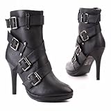 Damen Schuhe, STIEFELETTEN, HIGH HEELS BOOTS, 666-52, Synthetik in hochwertiger Leder Optik, Schwarz, Gr 36