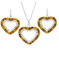 Sterling Silver Cubic Zirconias Heart Women Jewelry Set. Length 33 in. Total Item weight 3.9 g.