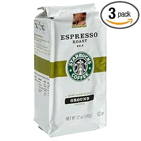 Starbucks Espresso Roast Coffee, Ground, 12-Ounce Bags (Pack of 3)