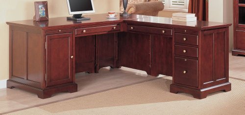 L-Shape Computer Writing Desk with Storage - Cherry Finish