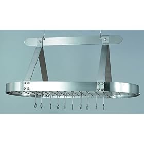 36x19x15½ Oval Satin Nickel Pot Rack w/Grid, 16 Hooks, RM