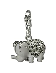 SilberDream Glitter Charm grey elephant with gray Czech crystals 925 Sterling Silver Charms Pendant with Lobster Clasp for Charms Bracelet, Necklace or Earring GSC510K