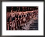 Ancient Buddha Statues Lining Walls of Wat Mahathat in Sukhothai Historical Park, Thailand Photography Framed Art Poster Print by Cheryl Conlon, 22x18