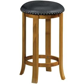 Click here to buy 30 Backless Bar Stool Black Leather Honey Oak by Home Decorators Collection.