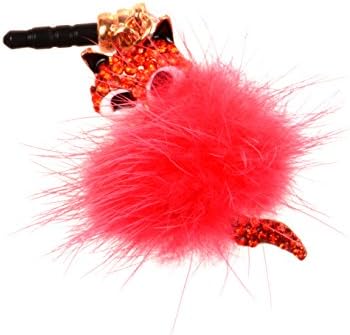 Big Dragonfly Downy Bling Fox Earphone Jack Anti Dust Clear Rhinestone Fit for Apple iPhone, Samsung Galaxy Note, S5, HTC, iPad, LG and other Cellphone with 3.5 mm Earphone Jack (Red)