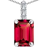 41iI2NAb4VL. SL160  CandyGem 14k White Gold Lab Created Emerald Cut Ruby and Genuine Diamond Pendant
