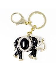 Jewelry: Oval Teardrop Elephant Austrian Crystal Black Enamel Keychain - Ever Faith
