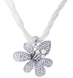 Multi-layer White Crystal Cluster Faux Pearl with Flower Necklace with Earring 2-set-memorial Day Sale