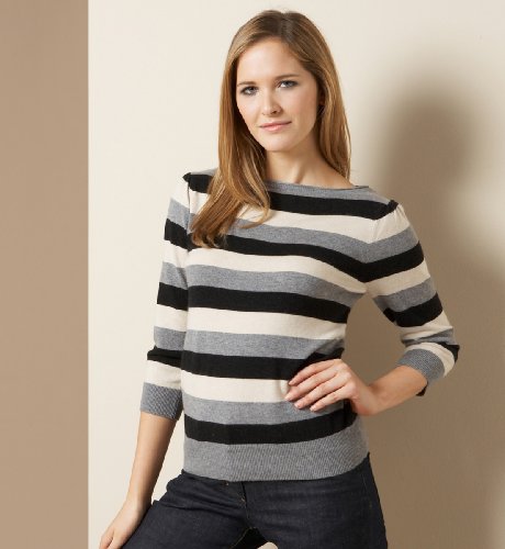 34 Sleeve Stripe Design Jumper with Cashmere
