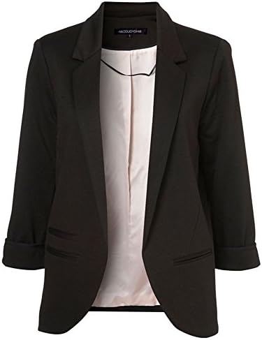 MIKTY Candy Color Blazer Rolled up Sleeve OL Leisure Suit for Womens and Juniors Black M