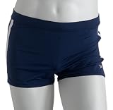 Speedo Men's Fashion Xtra Life Lycra Solid Striped Shoreline Square Leg Swimsuit, Navy, Medium