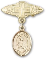 Gold Filled Baby Badge with St. Philip the Apostle Charm and Badge Pin with Cross