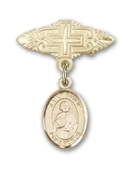 14K Gold Baby Badge with St. Philip the Apostle Charm and Badge Pin with Cross