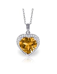 14K Gold Genuine Diamond & Heart-shaped Citrine Pendant Necklace