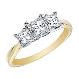 Princess Cut Diamond Engagement Ring and Three Stone Anniversary Ring 1 Carat (ctw) in 14K Yellow Gold (Certified)