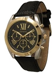 Geneva Womens Leather Roman Numeral Chronograph Watch - Black