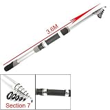 Como Telescoping 7 Sections Silver Tone Plastic Fishing Pole 3.6m