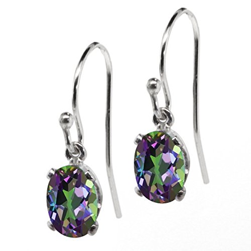 1.90 Ct Oval Green Mystic Topaz 925 Sterling Silver Dangle Earrings