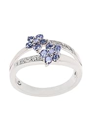 Sterling Silver Flower Design Cluster Tanzanite Ring