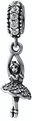 925 Sterling Silver Ballerina Dangle Charm with Cubic Zirconia