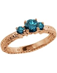 0.79 Ct Round Blue SI1/SI2 Diamond 18K Rose Gold 3-Stone Ring