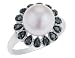 Freshwater White Pearl 10mm and Black Diamond Ring 1/5 Carat (ctw) in 14K White Gold