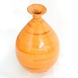 IMAGE OF Handmade Ceramic Spun-Bamboo-Style Bulb Design Flower Vase In High Gloss Sunset Orange