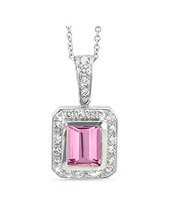 Rectagular Pendant With A Cushion Center Stone In 18K White Gold With A 0.65 ct. Genuine Pink Tourmaline Center Stone.