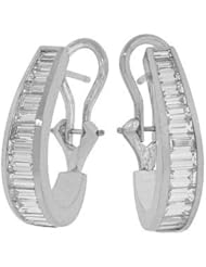 Diamond Earrings - French Clip Baguette Diamond Earrings in 18k White Gold