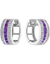 Amethyst Hoop Earrings with Diamonds 1.05 Carat (ctw) in 14K White Gold