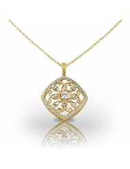 14KT Yellow Gold Stunning Kite Set Diamond Fashion Pendant with Intricate Scroll Design. 3/4 CTW