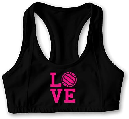 CHIKUD Women's I Love Volleyball Racerback Yoga Bra Sport Bra Black