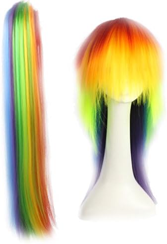 Wig Mall Cosplay Wig My Little Ponytail Long Straight 1PCS Wig + 1PCS Ponytail Rainbow