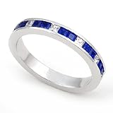 14k White Gold Channel set Diamond and Blue Sapphire Wedding Band Ring (G-H/VS, 1/4 ct.)