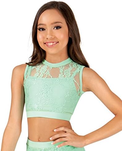 Girls Mock Neck Lace Tank Crop Top,ING54BLKL,Black,Large