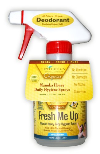 Cureceuticals Fresh Me Up Deodorant Manuka Honey Body Hygiene Spray - Spearmint, 6-Ounce