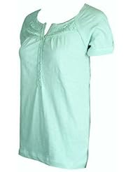 Apparel: Womens Eddie Bauer Ruffled Neck Short Sleeve Tee (Sea Mist; Small)